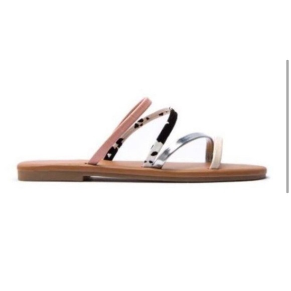 Strappy slide sandals in pink and cow print - Picture 2 of 5